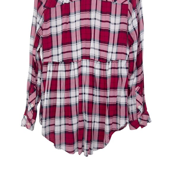 Torrid Womens Pink Baby Doll Plaid Button-Up Tunic Top Size 0 100% Rayon - Picture 11 of 11